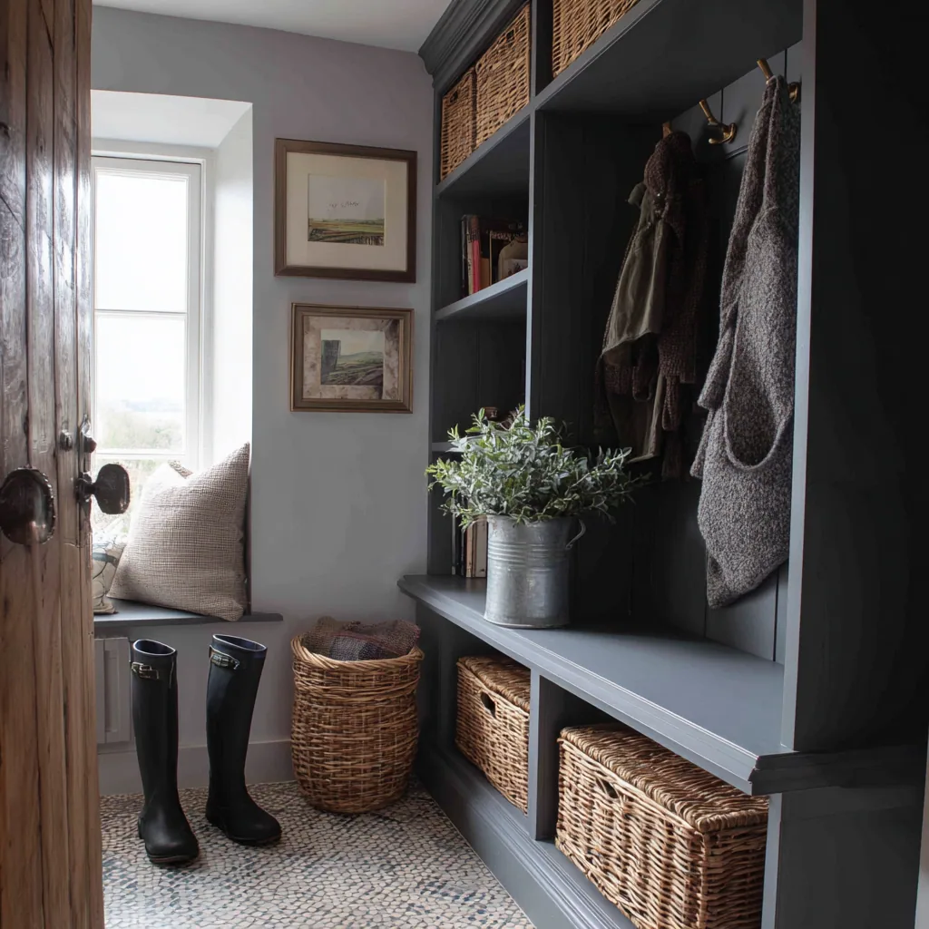 Bespoke boot room storage cabinetry by Morton Fine Furniture